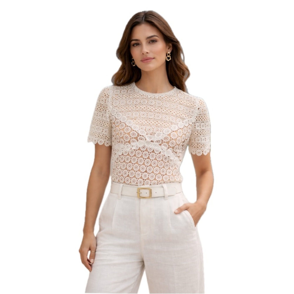 Michael Kors, White Crochet Lace Top with lining, Size 6